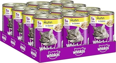 Whiskas Katzenfutter Nassfutter Adult 1+ mit Huhn in Gelee, 12 Dosen (12 x 400g) - Bild 1 von 3