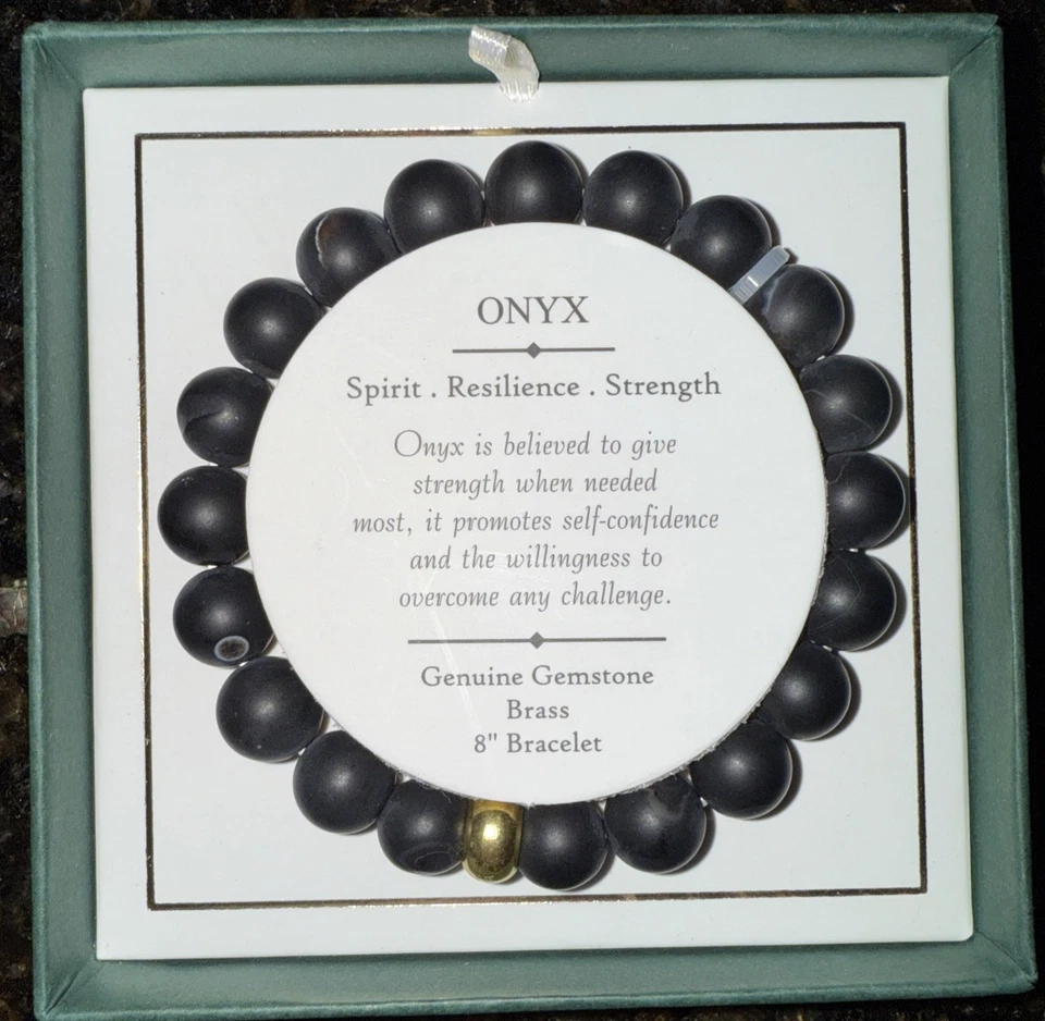 "Brazalete Shivam Onyx Genuino Piedras Preciosas Latón 8"" Cuentas India Autoconfianza" Foto 1 de 1