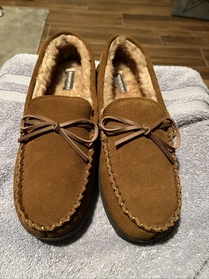 Chinelo mocassim masculino tamanho 10 Rockport couro marrom camurça - Imagem 1 de 4