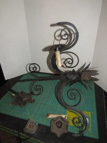 Antique French Wrought Iron Chandelier, 1920's, Needs Repair Cover
