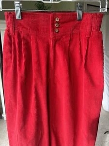 VTG 1980s 1990s High Waist Pleated Yoke Tapered Red Corduroy Pants SMALL PETITE - Picture 1 of 18
