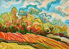 Original oil painting on canvas modernism landscape linear style impressionism