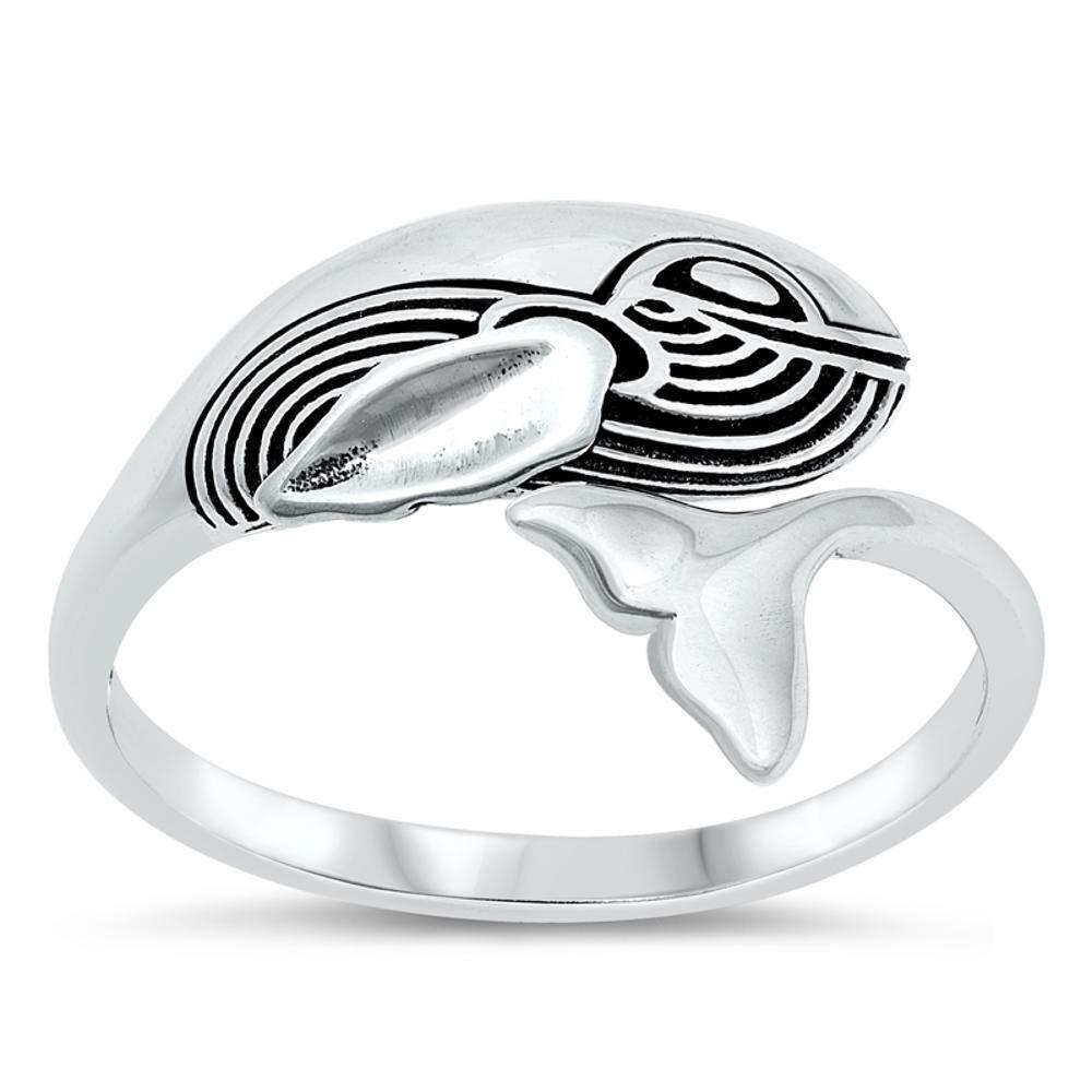 Humpback Whale Spoon Ocean Promise Ring New .925 Sterling Silver Band Sizes 5-10