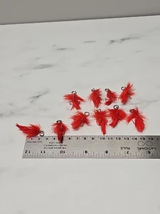 10 angezogene Drillinge mit roter Feder * Hakengröße #2 * Hakenlänge 2,2 cm - Bild 1 von 4
