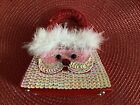 Christmas Purse Beaded & Sequined Santa With Feathers