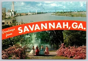 Postal Georgia Savannah Greetings Eugene Talmadge Bridge 22G - Imagen 1 de 2