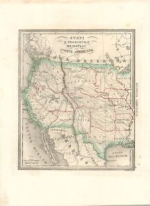 1858 Italian Map Western U.S. 'Stati e Territorii Occidentali' Odd Inaccuracies