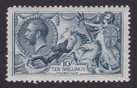 GB SG417, KGV 1918 10/- Dull Grey Blue Seahorse, MVLH Cover