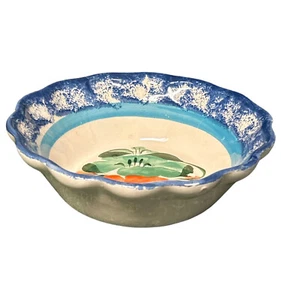 Mexican Pottery Bowl Blue Trim w/ Flower 2”x7.5” salsa Bowl Handmade New - Picture 1 of 5