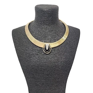 Gardenia Jewelry Vintage Gold Slinky Collar and Onyx Black Jewel-Tone Crystal - Picture 1 of 11