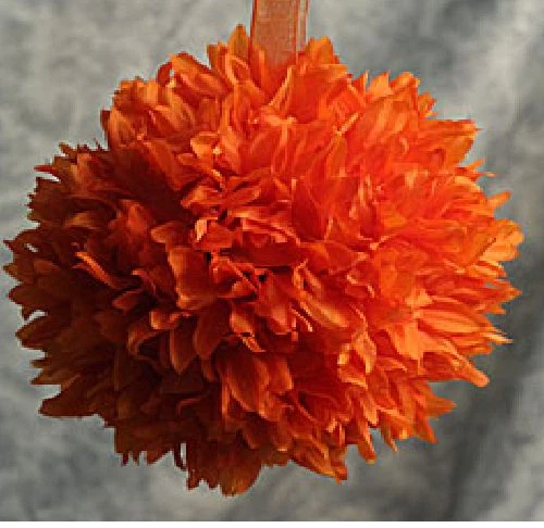 Silk Flower Ball Orange - 6 Inch with Organza Ribbon Crafts Events & Party NEW  - Image 1 of 1