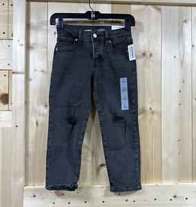 Old Navy Jeans Girls 7 OG Straight High Rise Distressed Button Fly Black Denim - Picture 1 of 7