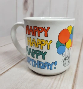 SANDRA BOYNTON Happy Happy Happy Birthday! Mug Cat Balloons Retro 80s Coffee Cup - Picture 1 of 7