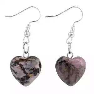 Special-Beautiful Handmade Natural Rhodonite Stone Heart Shape Earrings - Picture 1 of 2