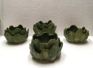 Patricia Garrett Great Impressions Pottery Artichoke Bowls Set of 4 Signed 1990 - Picture 1 of 16