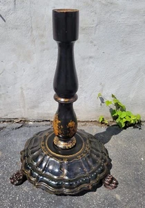 Antique 19th Century French Black Lacquered Papier Mâché Table | Victorian Base - Picture 1 of 15