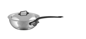 Mauviel M'Cook CI Curved Splayed Saute Pan With Lid And Cast Iron Handle, 3.4-Qt