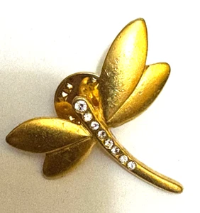 INSIGNIA PIN SOLAPA DIAMANTE PEDRERÍA METAL TONO DORADO MOSCA Dragon Fly - Imagen 1 de 2