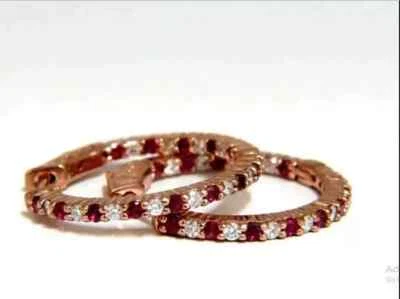 2Ct Round Cut Lab-Created Red Ruby Inside Out Hoop Earring 14K Rose Gold Plated - Image 1 of 4