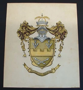 Escudo de armas 1912 pintura original ~ escudo familiar ~ Nil Magnum Nisibonum ~ ¡Hermoso! - Imagen 1 de 7