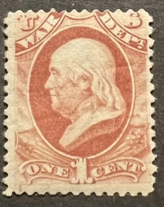 US SCOTT 083 1873 FRANKLIN WAR DEPARTMENT 1 CENT MH OG VG CREASED - Picture 1 of 2