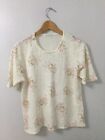 MARKS & SPENCER Size 16 Cream Soft T-Shirt Style Top Pink Flowers Round Neck 