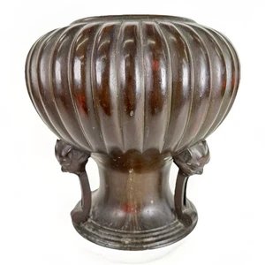 Antike japanische Edo - Meiji Periode geschnitzte Bronze Jardiniere Urne Usubata Gefäß - Bild 1 von 12