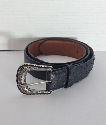 Cavender's Handmade Ostrich Leather Western Belt Mens 40 Black Grunge Workwear - Image 1 of 4