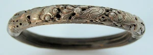 Brazalete Brazalete Antiguo Chino Esterlina Doblado Bambú Grabado Repousse Pez Koi - Imagen 1 de 12