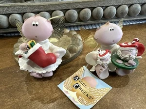 2 ANGEL CHEEKS figurine Santa cup with cookies and plate/ornament with stocking! - Picture 1 of 7