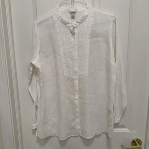 L.L. Bean Damen 100% Leinen Smoking Latzband Kragen Hemd Bluse Größe L, weiß - Bild 1 von 6