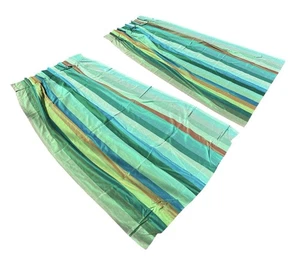 Vintage 1970s Striped Green Custom Pinch Pleat Curtains - A Pair Of 2 (6 Avail) - Picture 1 of 15