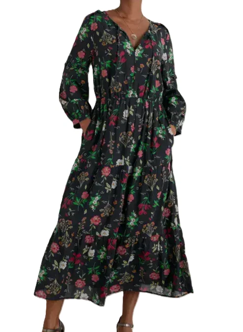 SeaSalt Womens Dearling Dress size 16 Tiered Lined Pockets Elast Waist Black Mix - Image 1 of 4