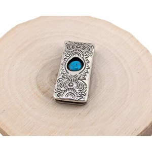 Handmade Navajo Sterling Silver Signed Men's Money Clip Kingman Turquoise * - Picture 1 of 8