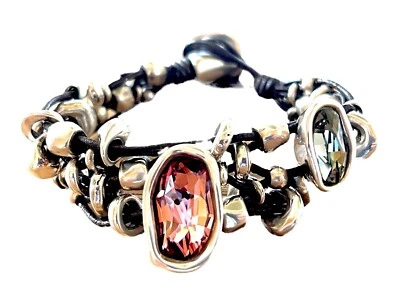 全新带盒 UNO DE 50 镀银 SWAROVSKI AMETHYST 水晶女士 MARMALADE 手镯 — 第 1/4 张图片