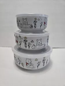 Winnie the Pooh Piglet Tigger Eeyore Embossed Food Storage Bowls Containers 3 PC - Picture 1 of 5