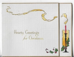 Vtg Christmas Card ART DECO 4.5x3.5 Hearty Greetings for Christmas Candle - Picture 1 of 3