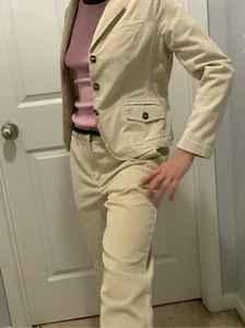 RARE! Vintage 90’s Talbots Stretch Tan Corduroy Pants Suit Size 6 - Picture 1 of 12