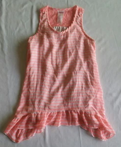 Justice Girls White Pink Striped Blouse Sz 10 - Picture 1 of 3