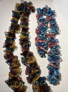 Ruffled Scarves Set Of 2 Colorful Sequins Glam Vintage Sparkle Lightweight 4’ 6’ - Picture 1 of 11