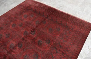 1960s Antique Afghan Turkmen Area Rug 6x9 Red Geometric Hand Knotted Wool Carpet - Picture 1 of 12