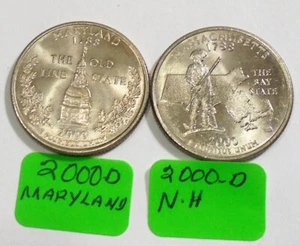 {2} 2000 d State Quarters BU From Mint Set MARYLAND, MASSACHUSETTS - Picture 1 of 4