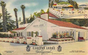 Carlton Lodge Hollywood California linen postcard - Imagen 1 de 2