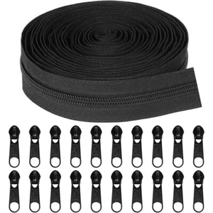 10 Meter Bulk #5 Zippers for Sewing Black Nylon Zipper with 20PCS Zipper Sliders - Picture 1 of 6