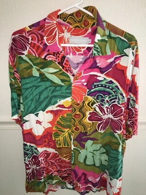 MENS JAMS WORLD RED ORANGE GREEN RAYON HAWAIIAN ISLAND ALOHA SHIRT SIZE L 46" - Image 1 of 4