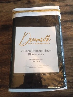 Juego de funda de almohada satinada premium Dreamsilk King negra de 2 piezas pliegue anti cama para dormir Foto 1 de 3