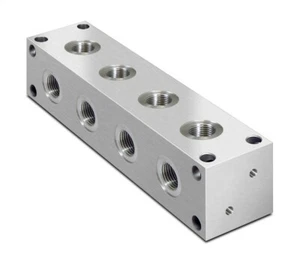 Colector de acero hidráulico tipo L, 4 estaciones, entrada BSP de 1/4", puerto de servicio BSP 1/4 - Imagen 1 de 1
