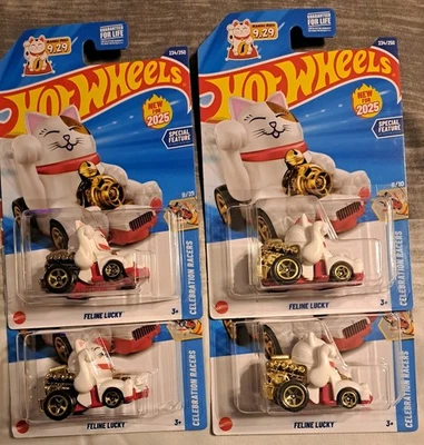 🔥2025 Hot Wheels Feline Lucky Cat Maneki-Neko Celebration Racers Lot Of 4🔥Nice - Image 1 of 4
