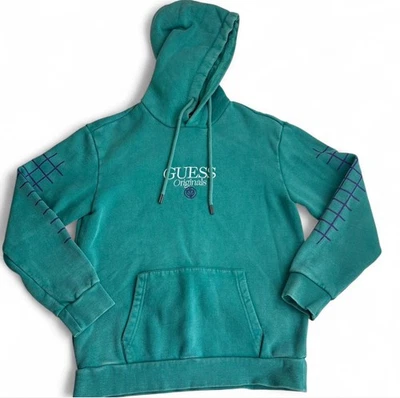 Женская толстовка с капюшоном GUESS Originals бирюзового цвета винтажная с мотивом размер Small - Изображение 1 из 4