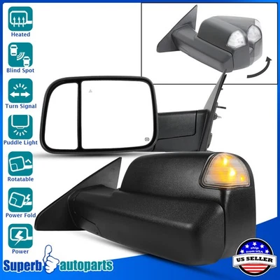 For 2019-2024 Dodge Ram 1500 Rotated Power Fold Tow Mirrors+Heat/BSM/Signal Pair - Image 1 of 4